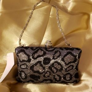 Brand New Animal Print Rhinestone Clutch Purse